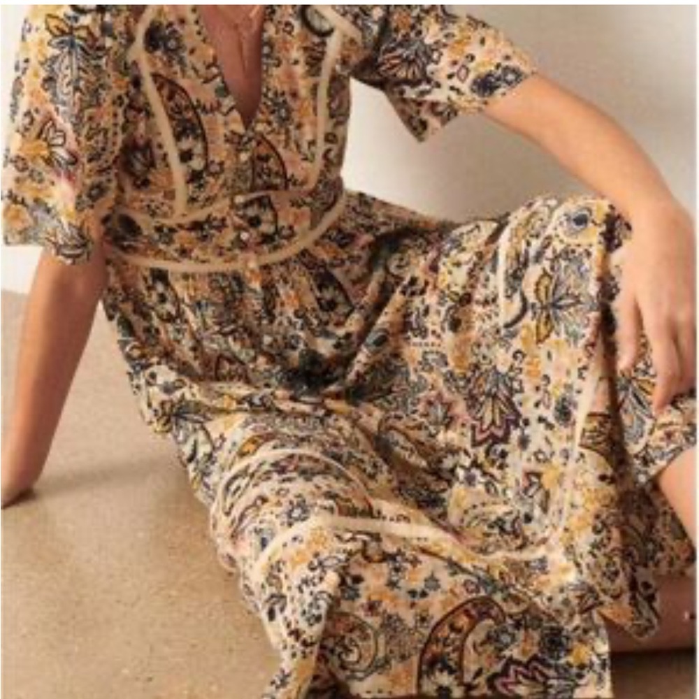 ba&sh Benja Paisley Print Maxi Dress in Blue and Yellow EUC